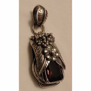 Native American Navajo Feather Pendant Sterling Silver w/smoky citrine stone